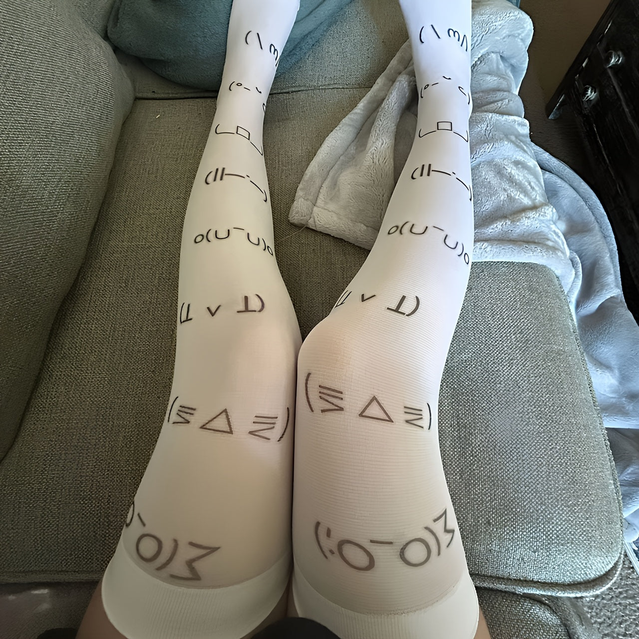 Gothic Expression Print Knee High Socks