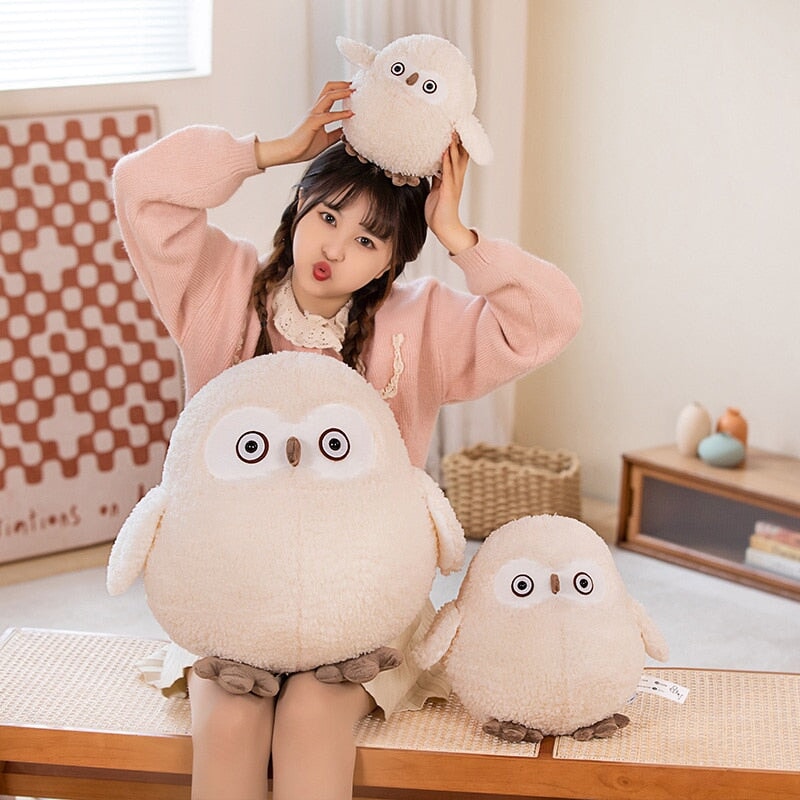 Biege Shocked Chonky Owl Plushie-Kawaii Dream