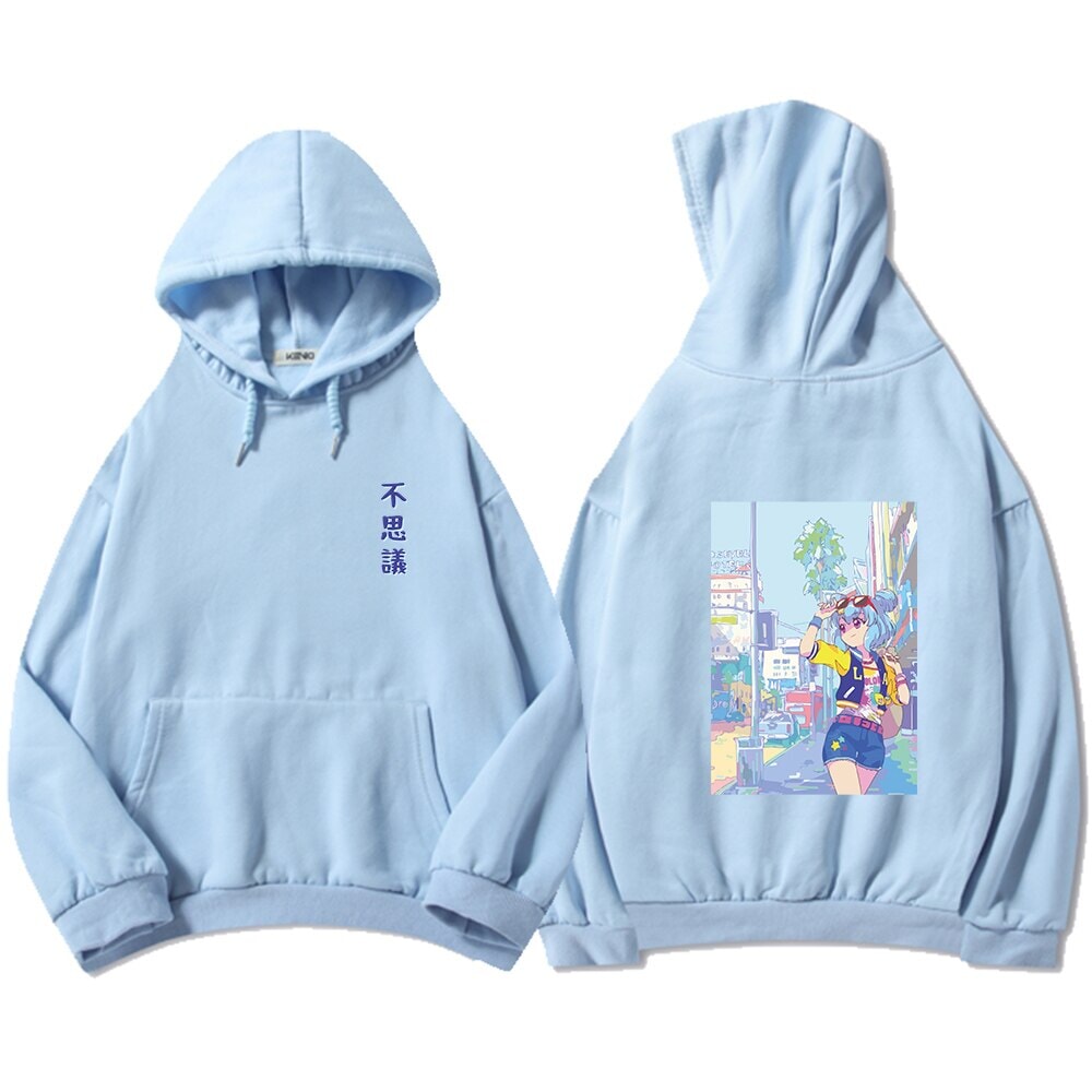 Blue Anime City Girl Unisex Kawaiies Hoodie-Kawaii Dream