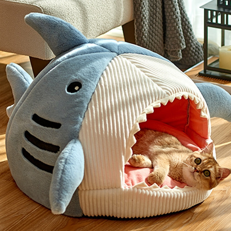 Blue Gray Shark Cat Dog Pet Bed House Hideout-Kawaii Dream