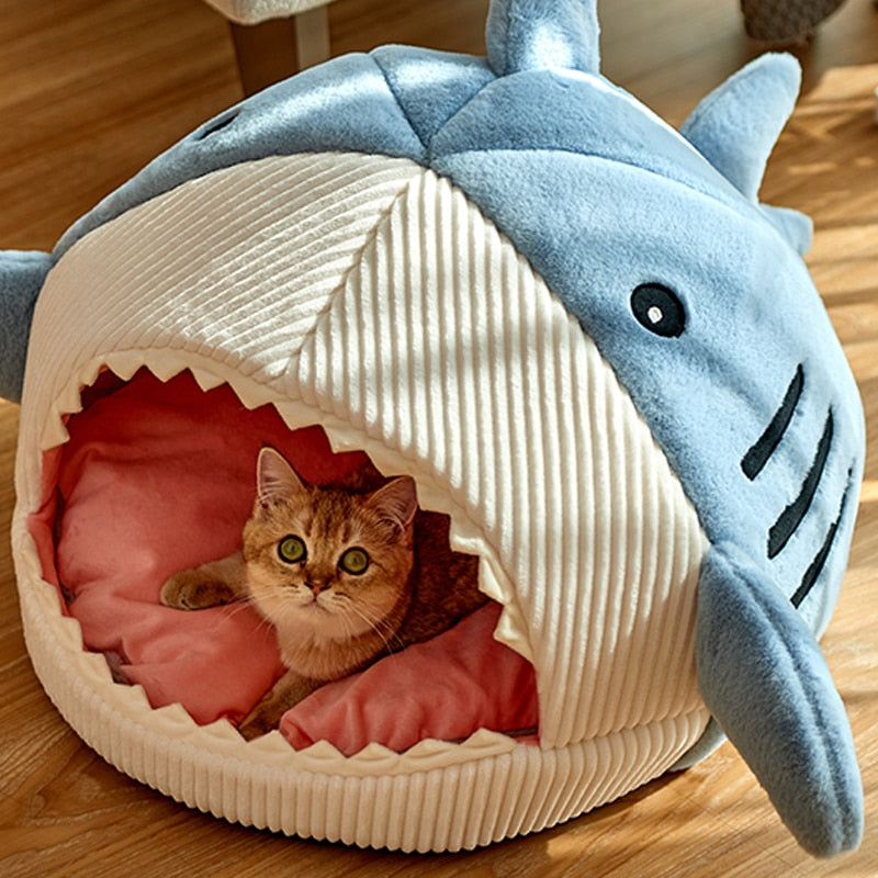 Blue Gray Shark Cat Dog Pet Bed House Hideout-Kawaii Dream