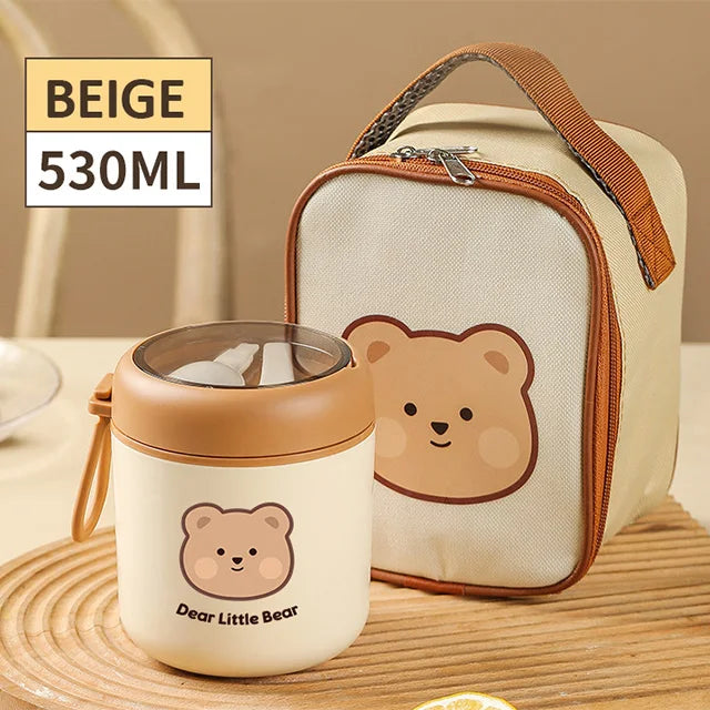 Brown Bear Lunch Bag and Stainless Steel Thermal Bento Box-Kawaii Dream