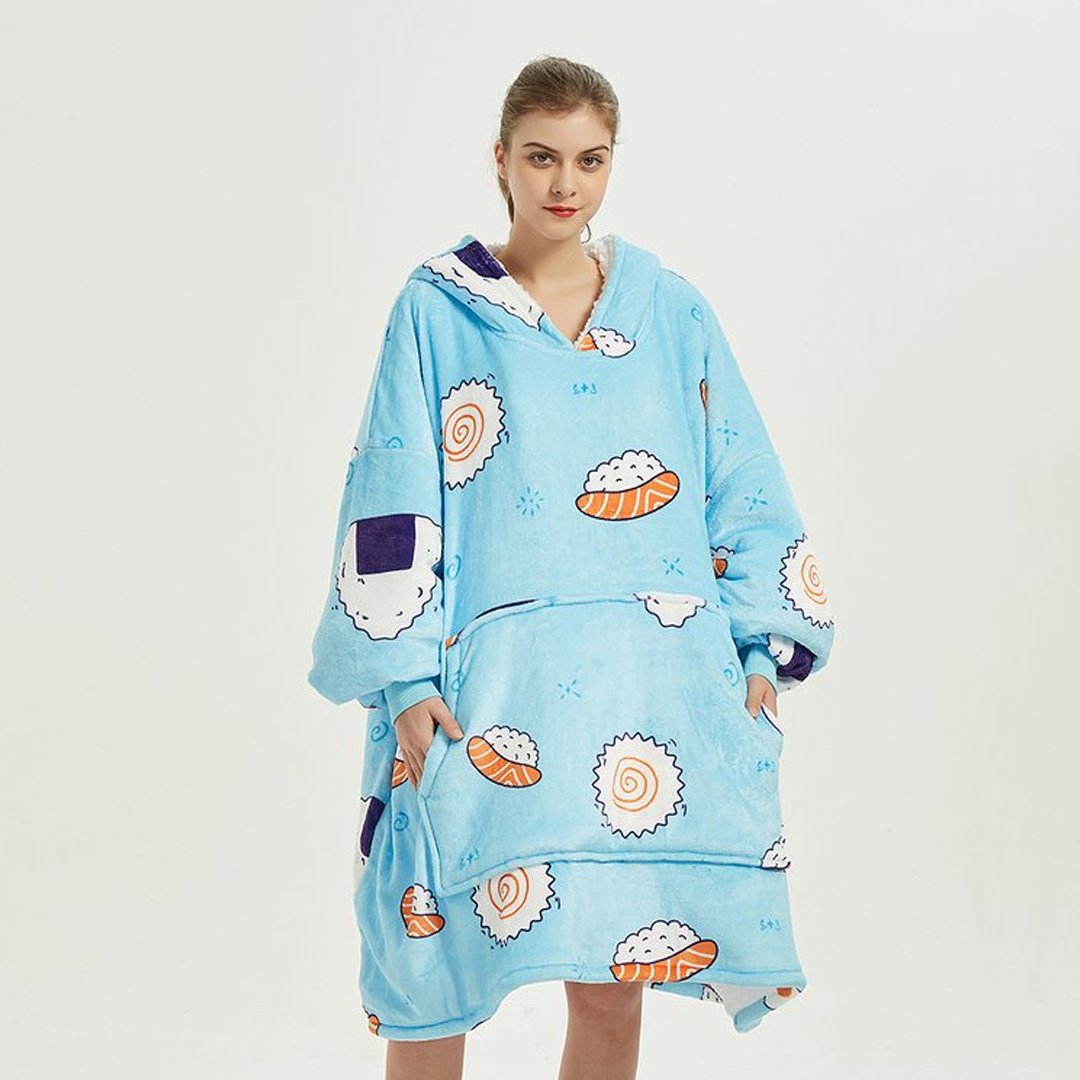 Cartoon Japanese Sushi Oversized Thick Blanket Hoodie-Kawaii Dream