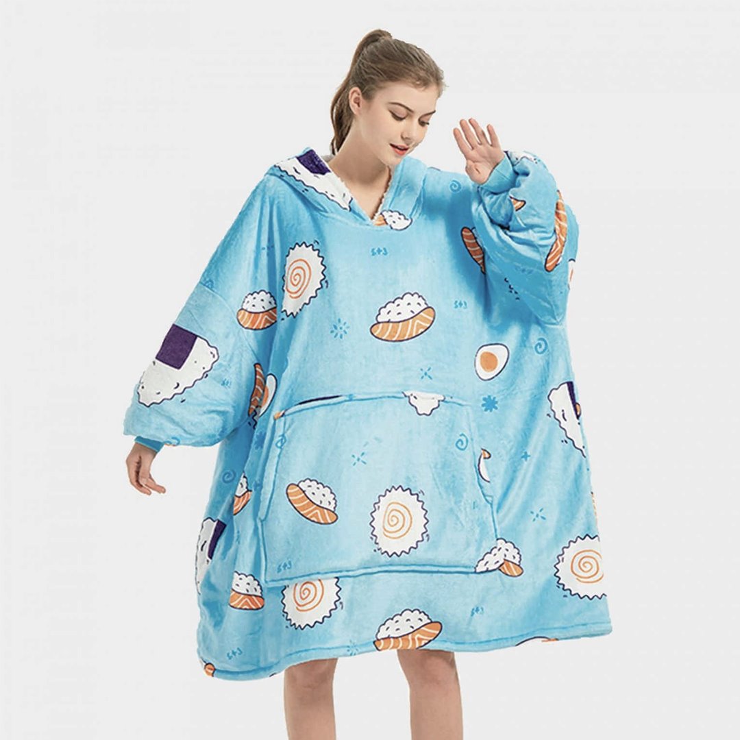 Cartoon Japanese Sushi Oversized Thick Blanket Hoodie-Kawaii Dream