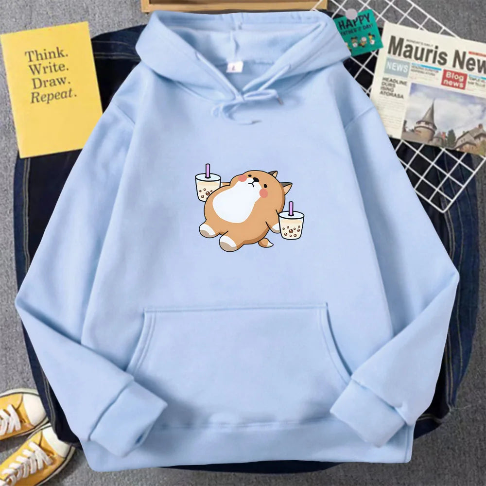 Chubby Shiba Inu Bubble Tea Unisex Hoodie-Kawaii Dream