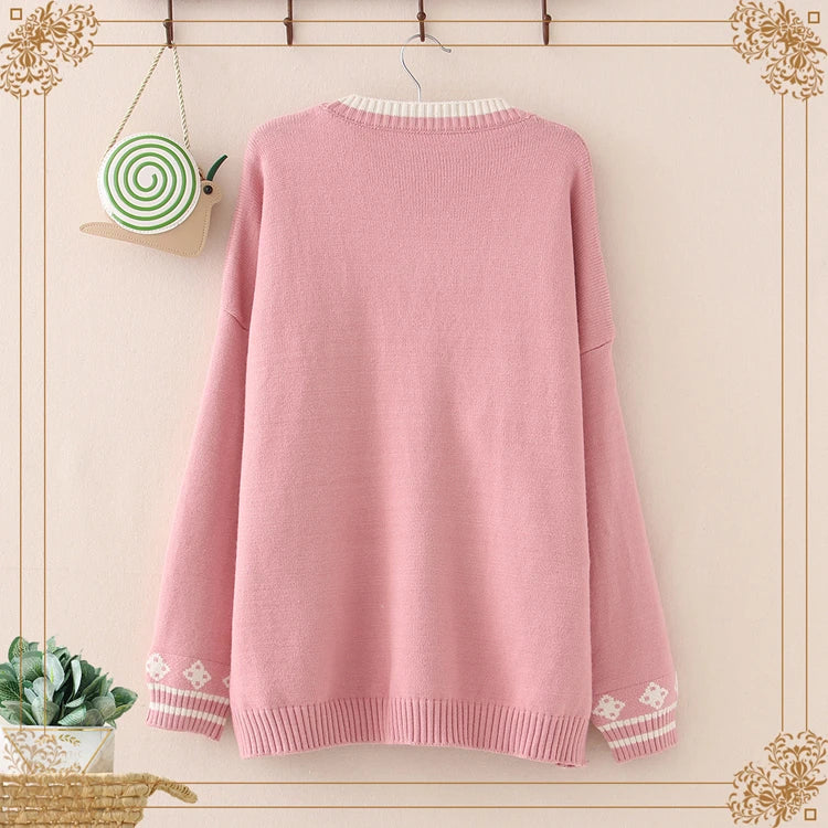 Cute Bunny Long Sleeve Knitted Pink Cream Black Cardigans Tops-Kawaii Dream