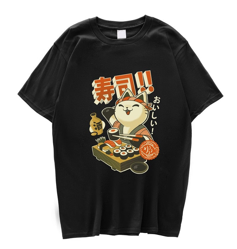 Cute Cat Eating Sushi Unisex Tee-Kawaii Dream