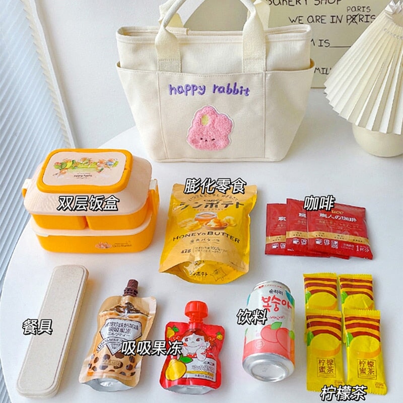 Cute Cherry & Bunny Canvas Lunch Bags-Kawaii Dream
