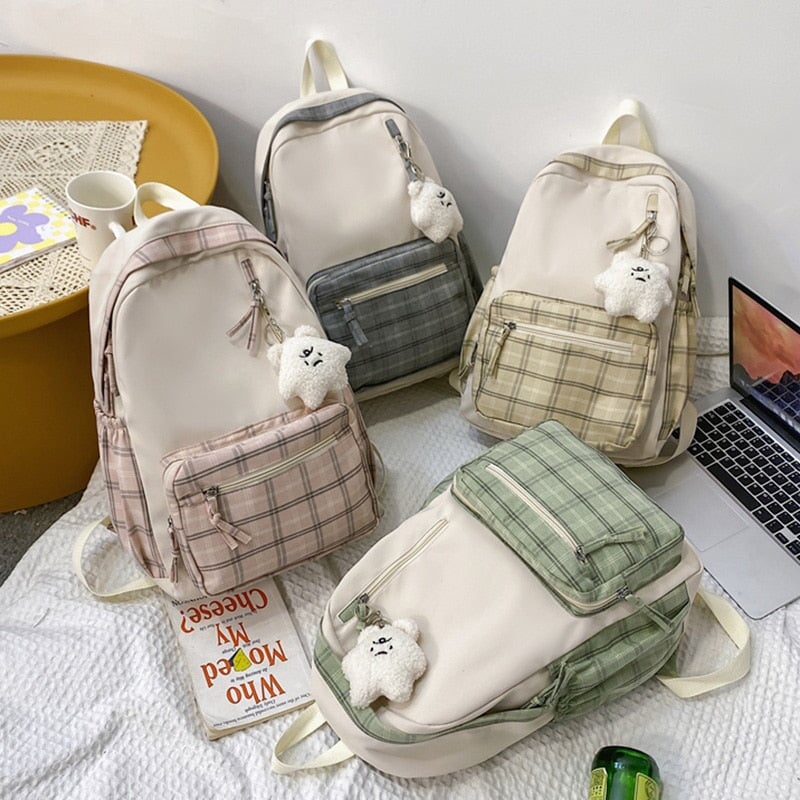 Cute Plaid Two-Tone Pastel Backpack-Kawaii Dream