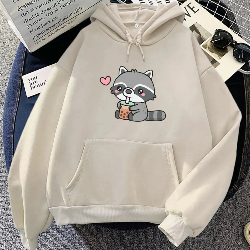 Cute Raccoon Drinking Bubble Milk Tea Unisex Hoodie-Kawaii Dream