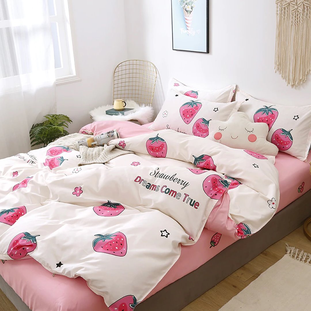 Dreams Come True White Strawberry Bedding Set-Kawaii Dream