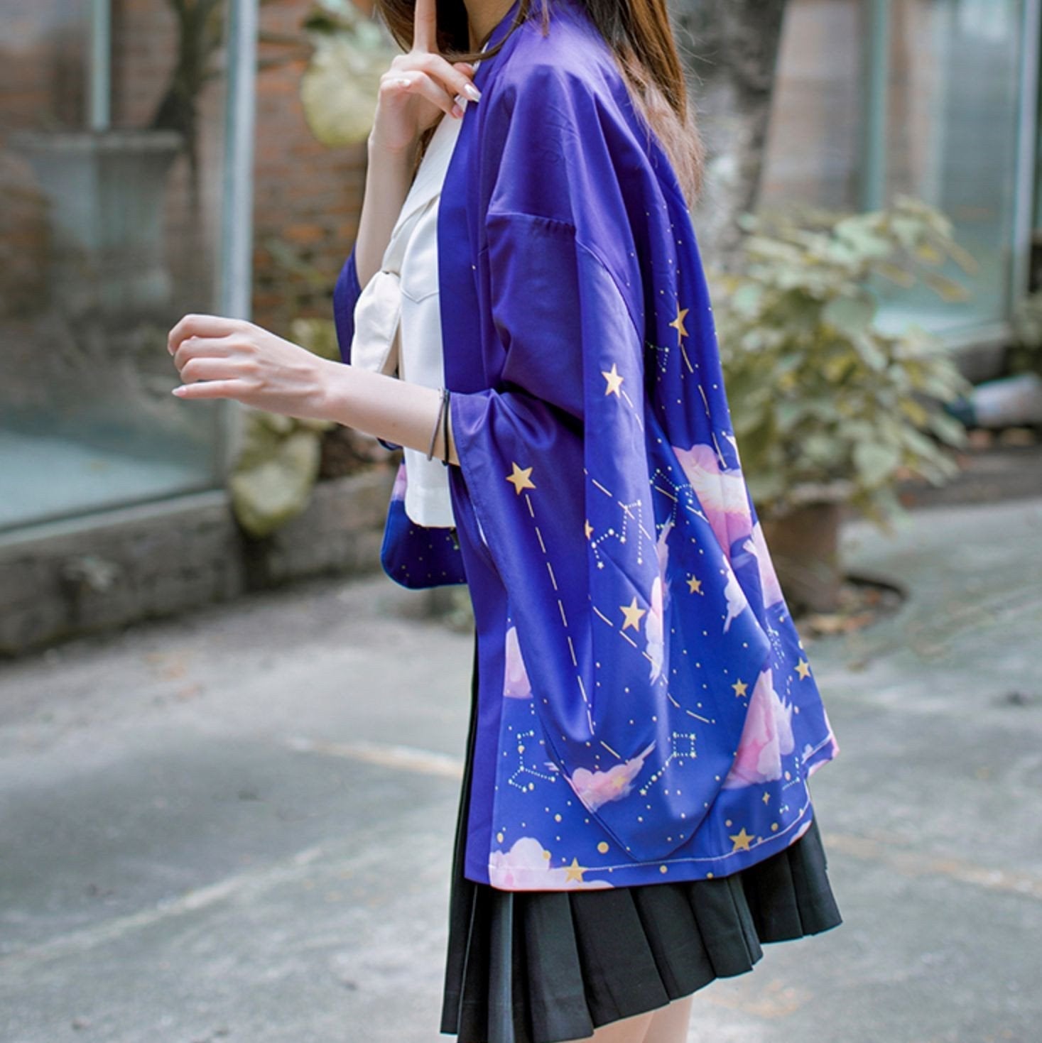 Elegant Sky Clouds Flying Cats Japanese Kimono-Kawaii Dream