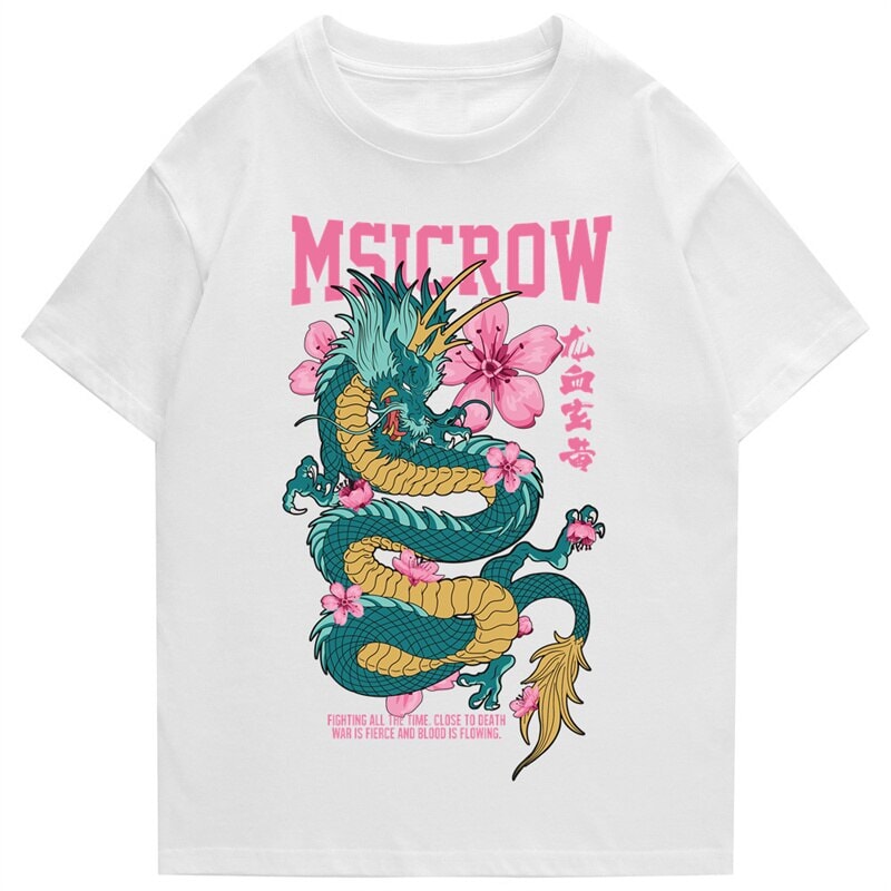 Emerald Dragon Pink Sakura Unisex Cotton Tee-Kawaii Dream