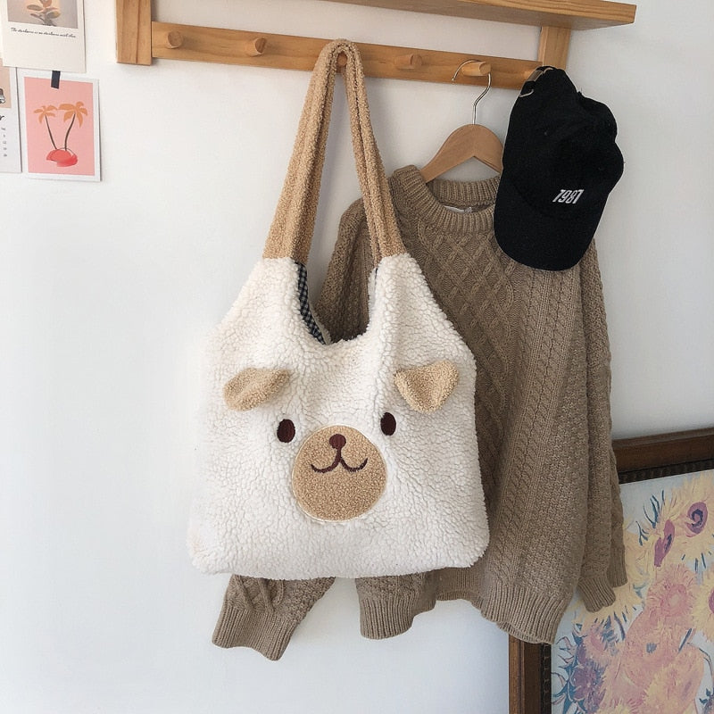 Fluffy Bear Tote Bag with Small Ears-Kawaii Dream