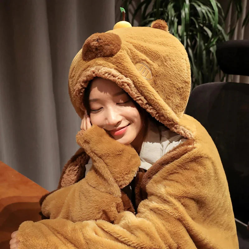 Fluffy Capybara Cloak Hooded Blanket Cape-Kawaii Dream