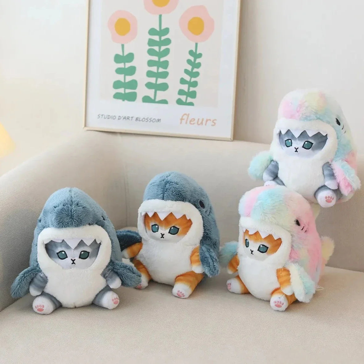 Fluffy Kawaii Ginger Gray Shark Cat Plushies-Kawaii Dream