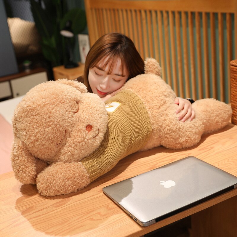 Fluffy Sleeping Brown White Dog Bear Plushie-Kawaii Dream