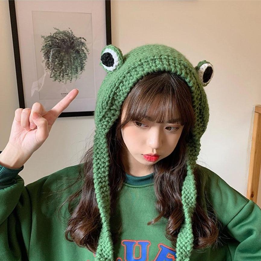Frog Pom Pom Knit Beanie Hat-Kawaii Dream