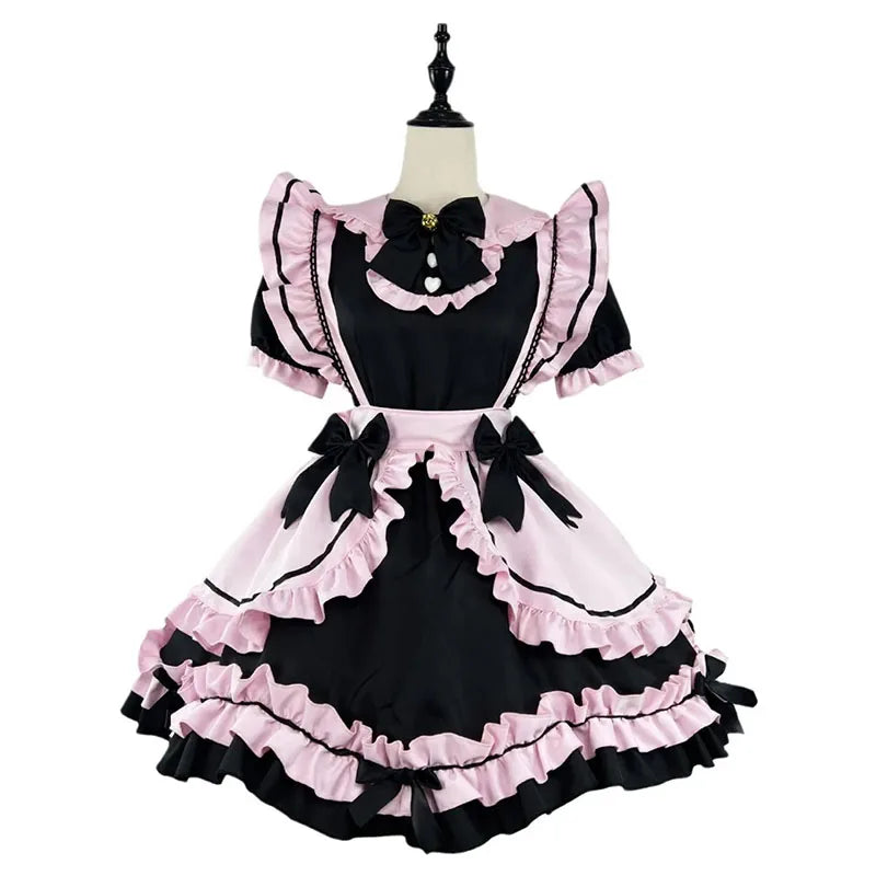 Gothic Black Pink Sweet Lolita Women's Maid Dress Bowknots-Kawaii Dream