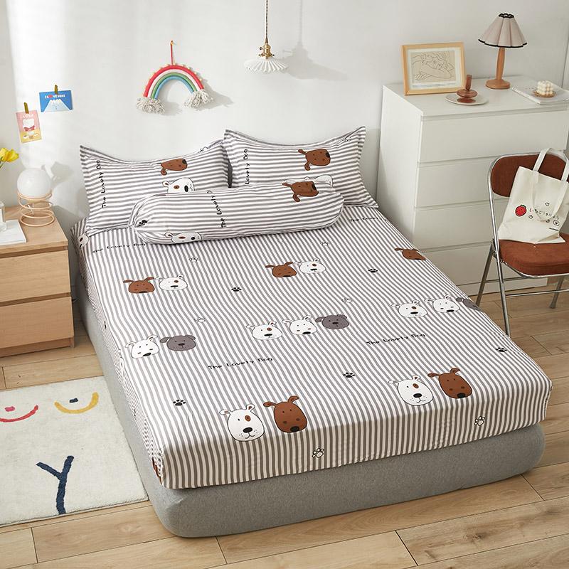 Grey Striped Dog Fitted Bedsheet-Kawaii Dream