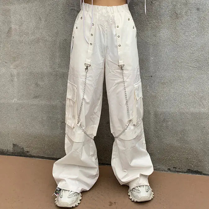 Harajuku Wide Leg Cargo Pants White