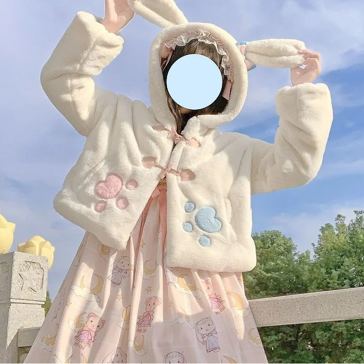 Kawaii Bunny Ear Hooded Plush Coat