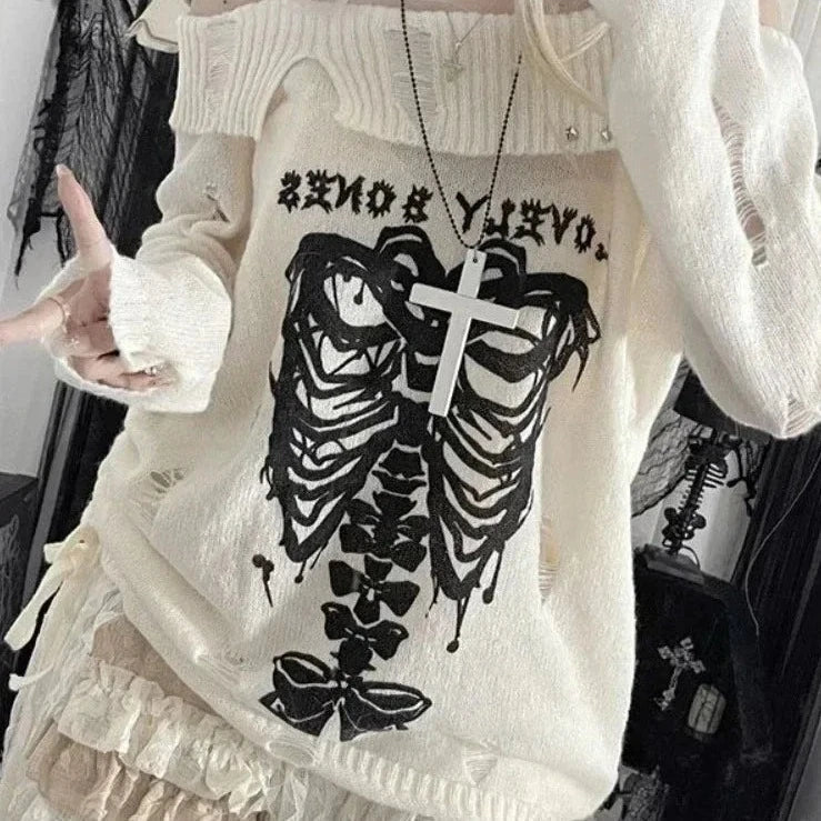 Harajuku Insomnia Gothic Knitted Pullovers Women-Kawaii Dream