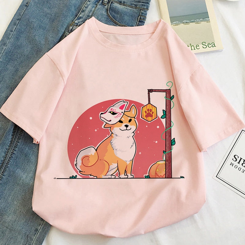 Harajuku Shiba Inu Fox Mask Women's Tee Tops-Kawaii Dream