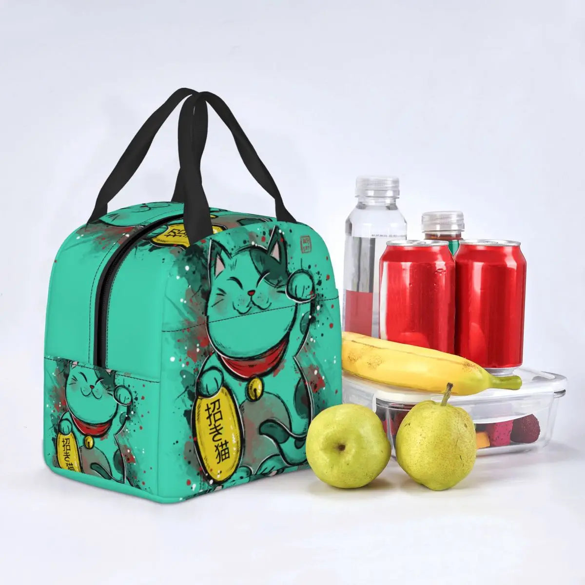 Jade Green Lucky Cat Insulated Lunch Bag-Kawaii Dream
