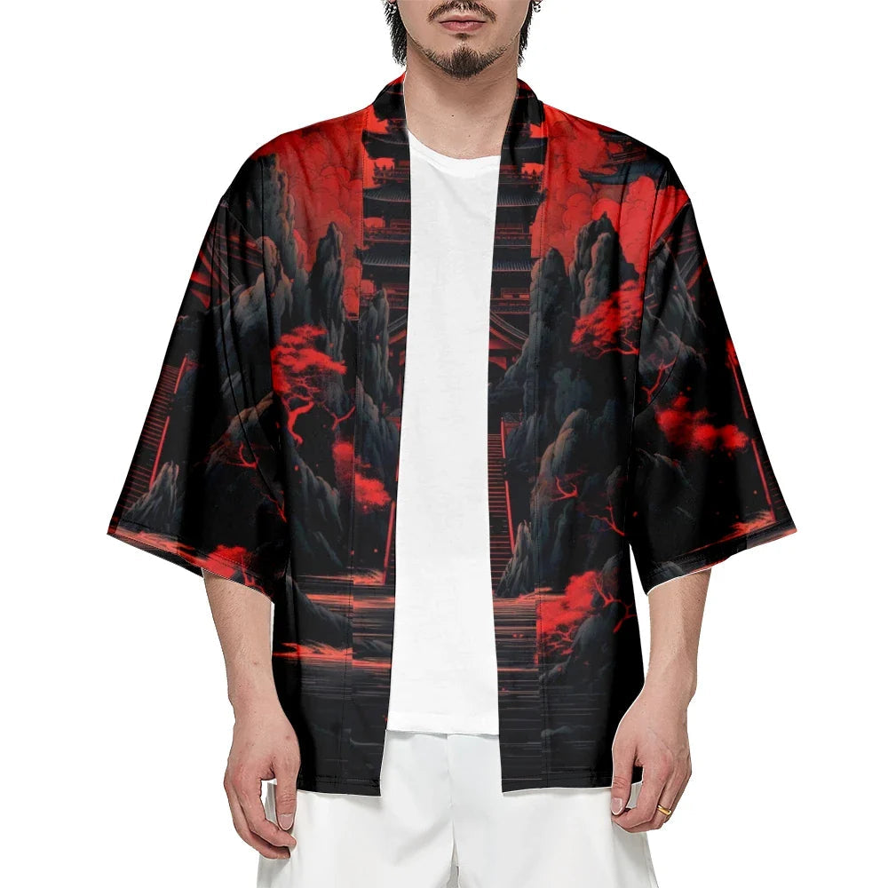 Japanes-themed Gloomy Path to Pagoda Unisex Kimono-Kawaii Dream
