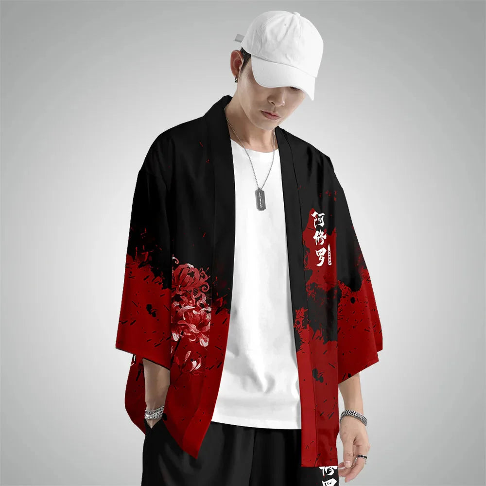 Japanese Anime Asura Blades Men Two-Piece Kimono Yukata Top & Pants Sets-Kawaii Dream