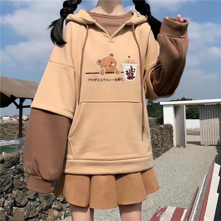 Japanese Bubble Tea Bear Hoodies-Kawaii Dream