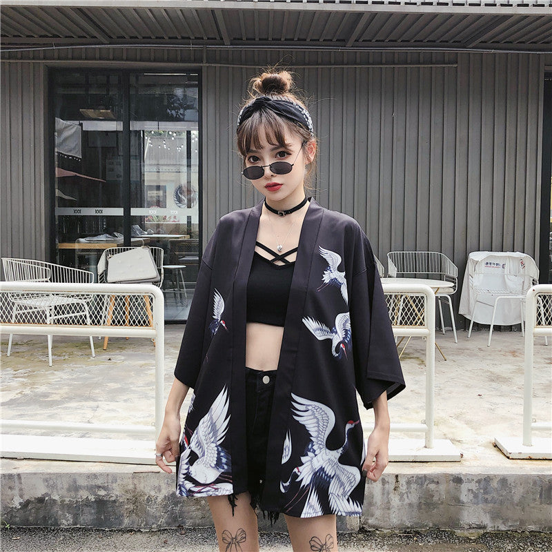 Japanese Classic Crane Design Kimono-Kawaii Dream