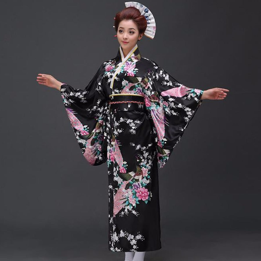 long kimono dress Alice Robe - - Summer Toile - Pink, M/L zippered back offers a sleek finish Japanese Floral Long Kimono Black