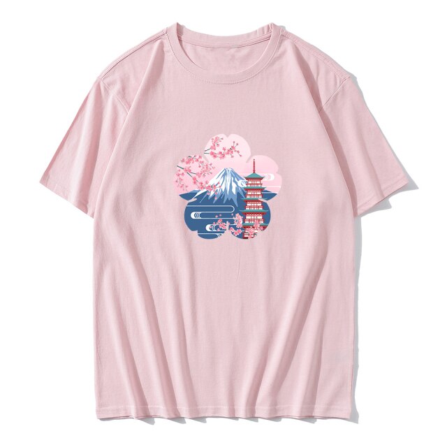 Japanese Sakura Mt Fuji Shrine Cherry Blossom Women's Tee-Kawaii Dream