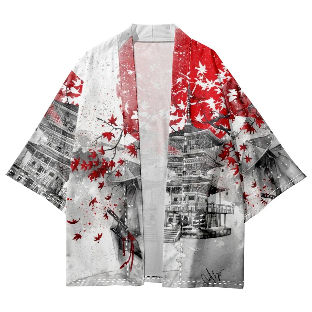 Japanese-themed Samurai Pagoda Red Sun Unisex Kimono-Kawaii Dream