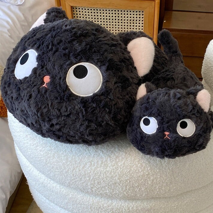 Jiji the Fluffy Black Cat Plushie Laying Down-Kawaii Dream