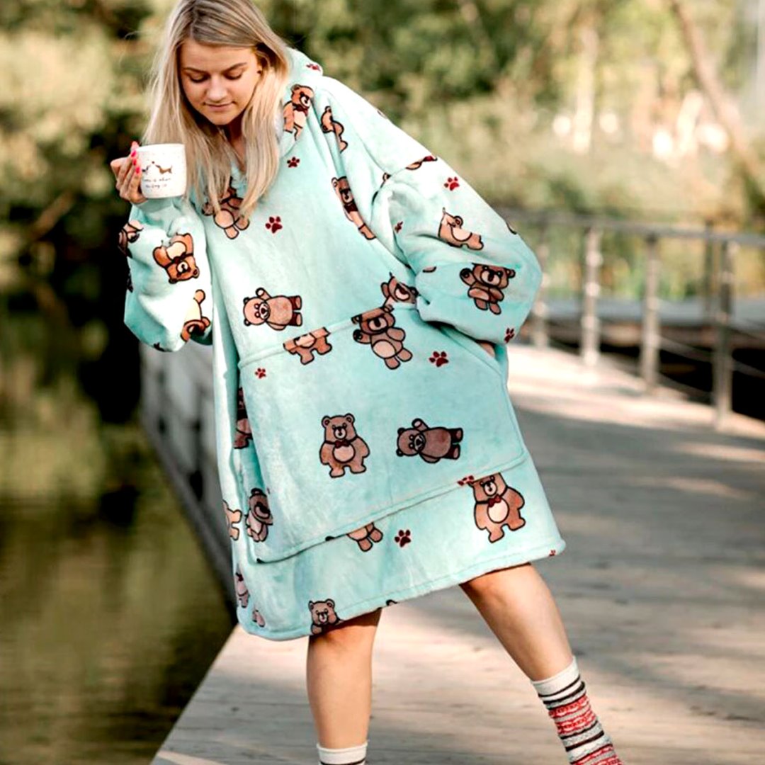 Kawaii Brown Bears Oversized Thick Blanket Hoodie-Kawaii Dream