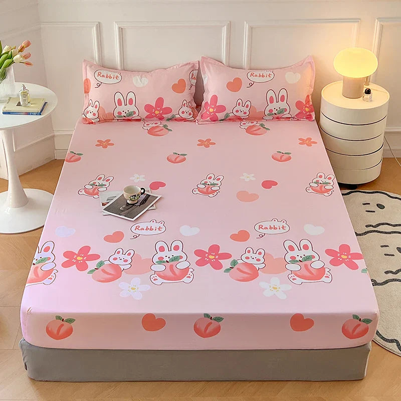 Kawaii Bunny Pink White Polyester Bedsheet Only-Kawaii Dream