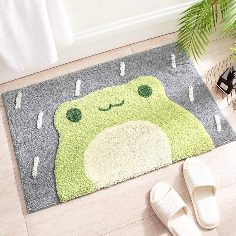Kawaii Green Smiling Frog Bathroom Mat-Kawaii Dream