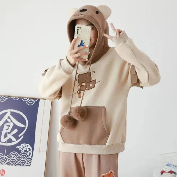 Kawaii Harajuku Style Bear Two-tone Hoodies-Kawaii Dream