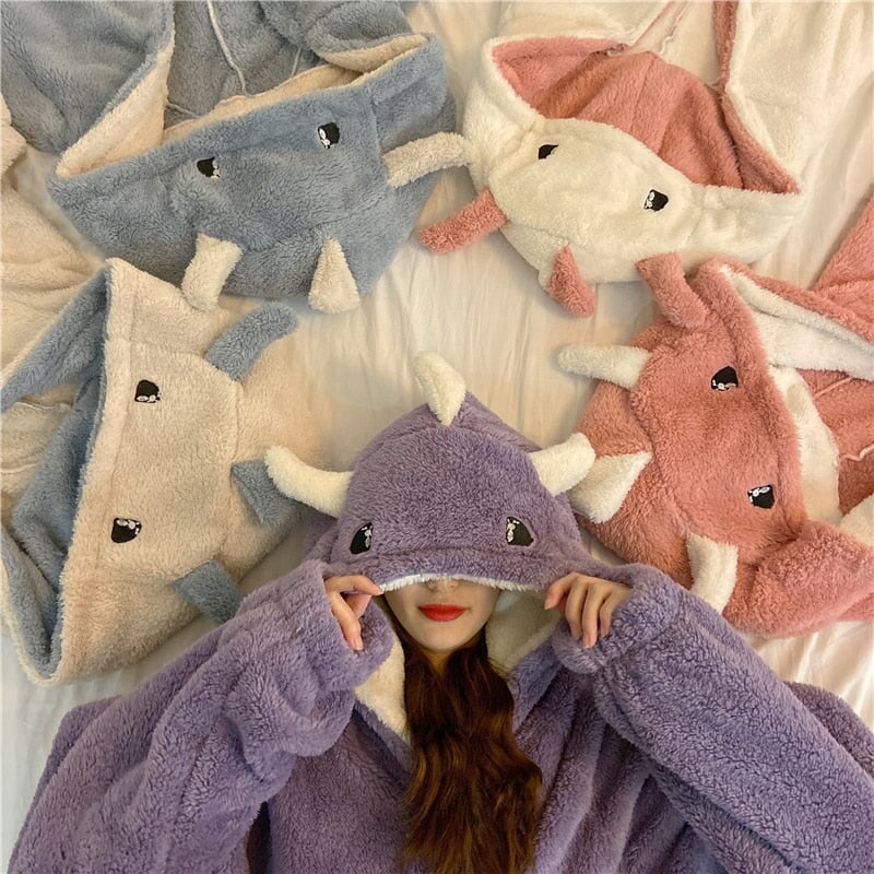 Kawaii Pastel Dragon Plush Hoodie Blanket-Kawaii Dream