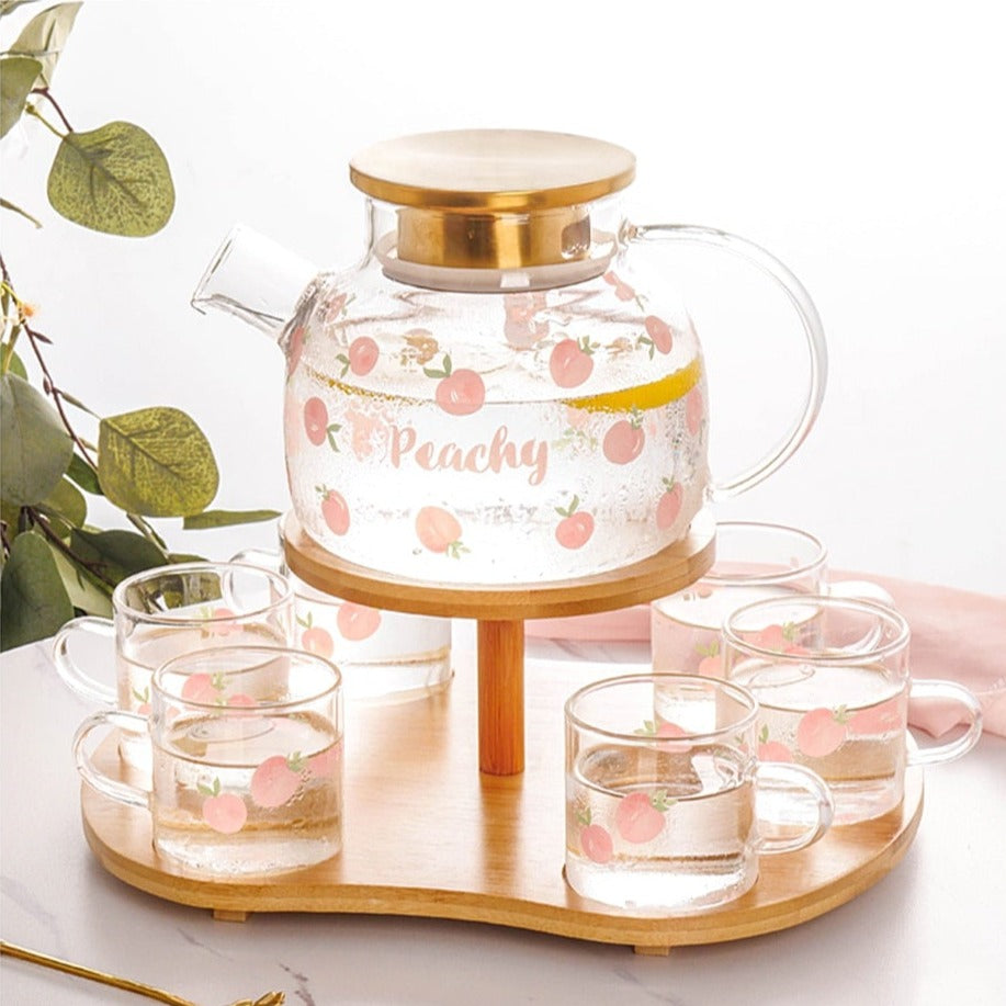 Kawaii Peach Glass Kettle and Cups Set-Kawaii Dream
