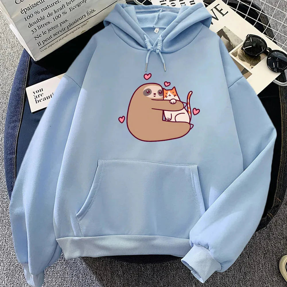 Kawaii Sloth Hugging Cat Unisex Hoodie-Kawaii Dream