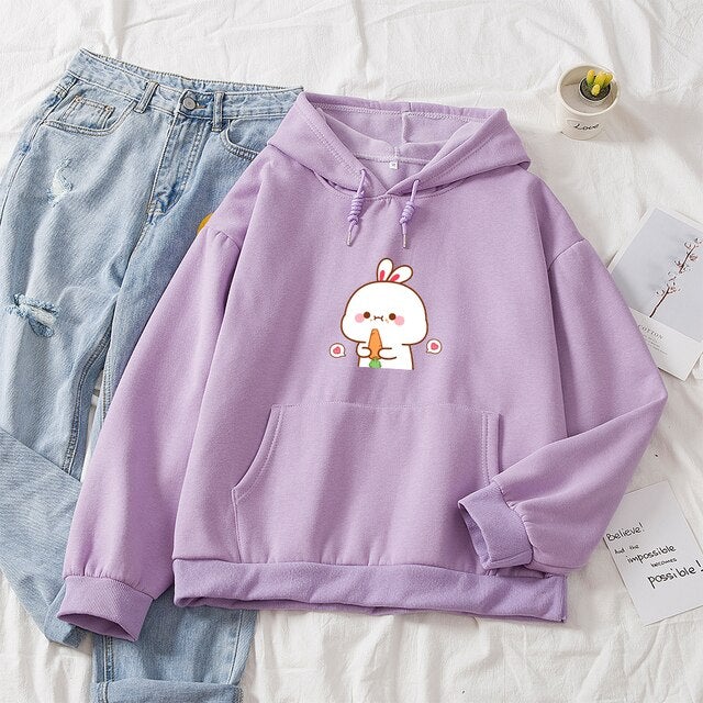Kawaii White Bunny & Carrot Part-Cotton Hoodie-Kawaii Dream
