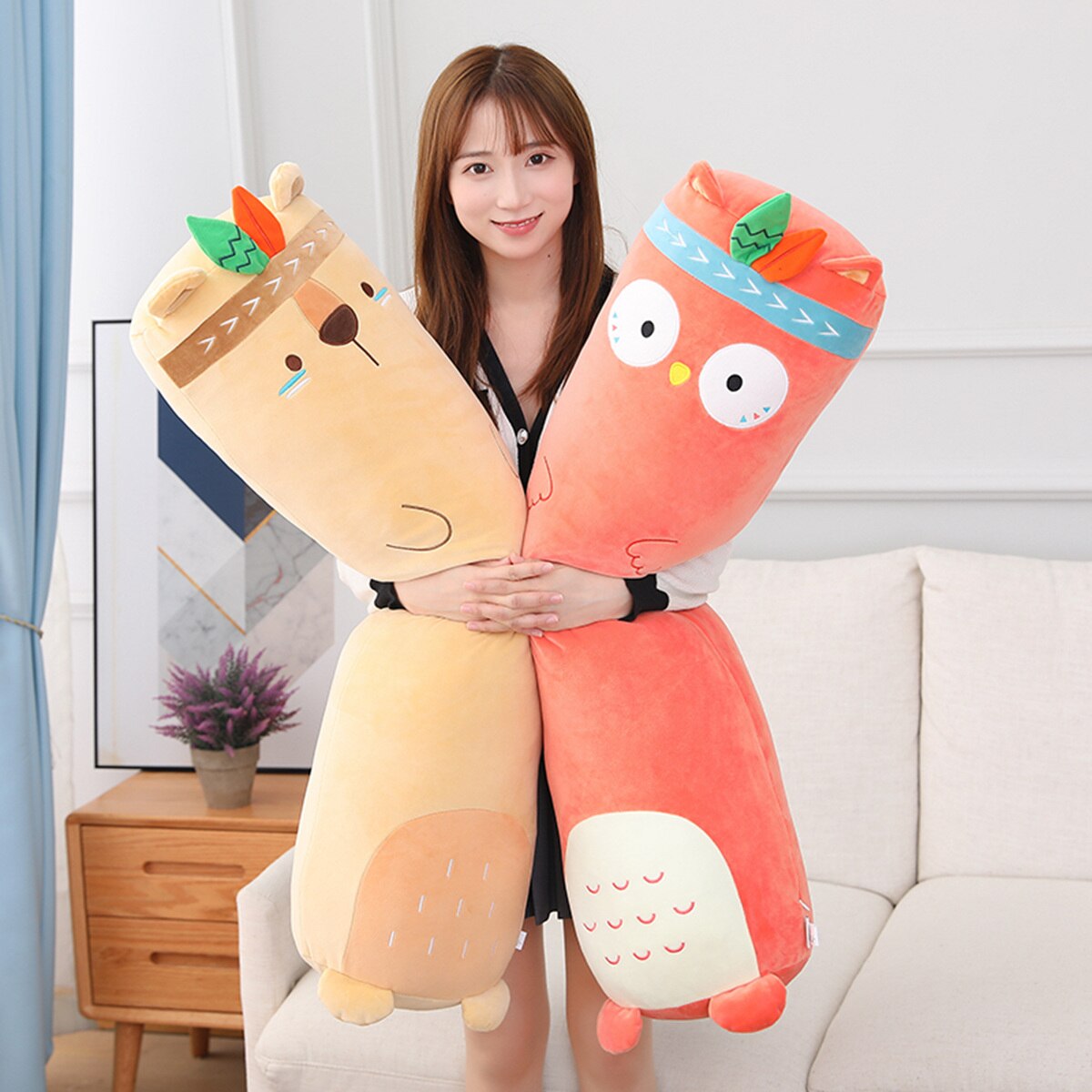 Long Snuggly Native Pig Bear Raccoon Owl Plushie Collection-Kawaii Dream