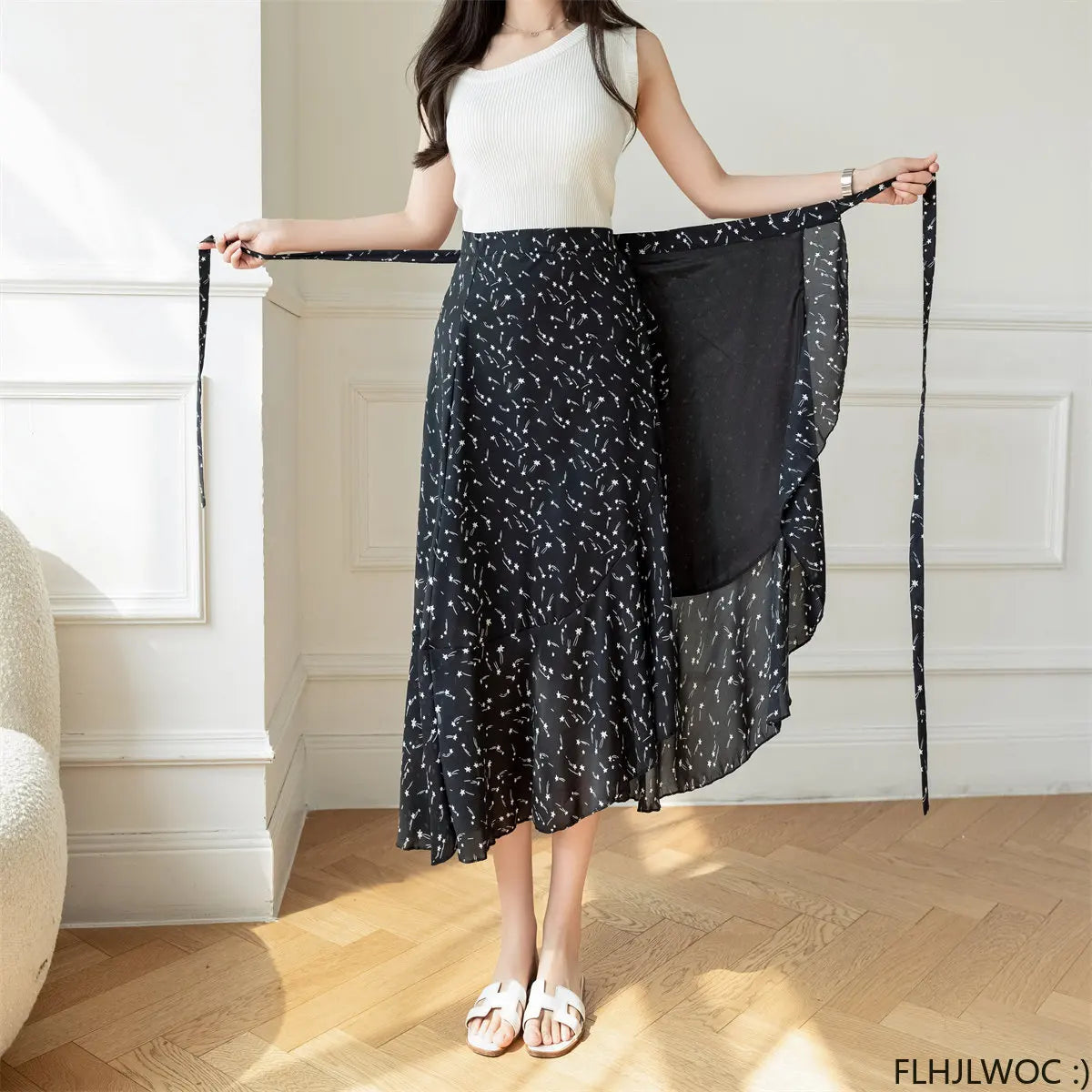 Lovely Floral Midi Wrap Skirt-Kawaii Dream