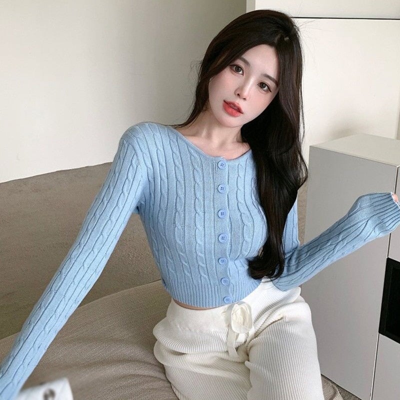 Pastel Knitted Women's Buttoned Long Sleeve Cardigan-Kawaii Dream