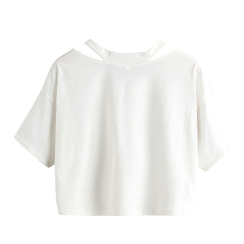 Pink Anime Girl Print V-neck Crop Top Tee-Kawaii Dream