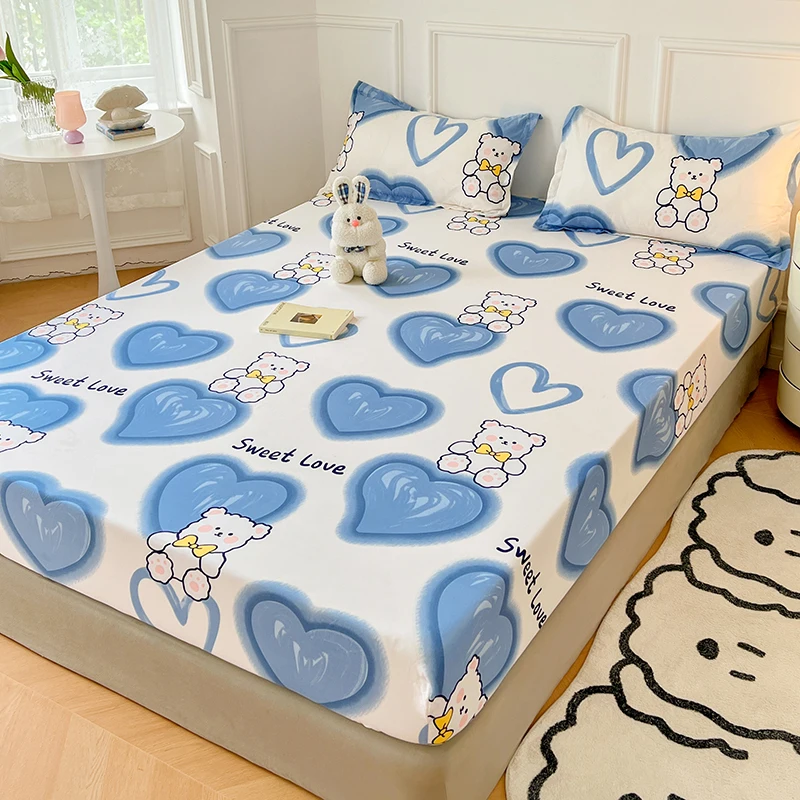 Pink Blue Kawaii Bear Polyester Bedsheet Only-Kawaii Dream